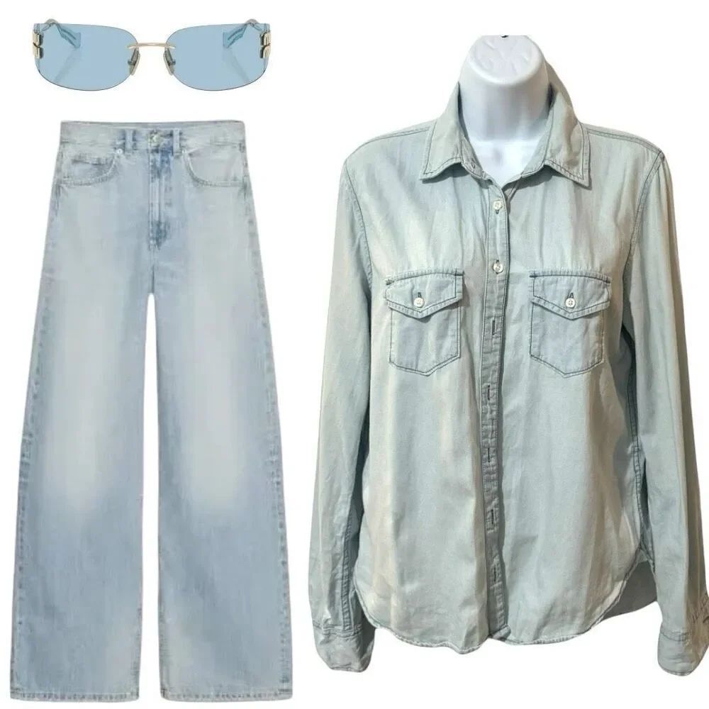 Aeropostale Light Wash Blue Jean Jacket Button Up Long Sleeve Women’s Medium